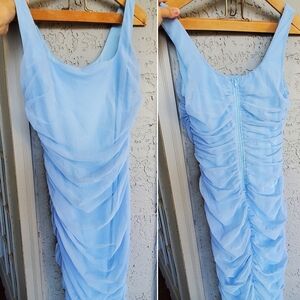 Fashion Nova Blue Ruched Sleeveless Maxi Dress L